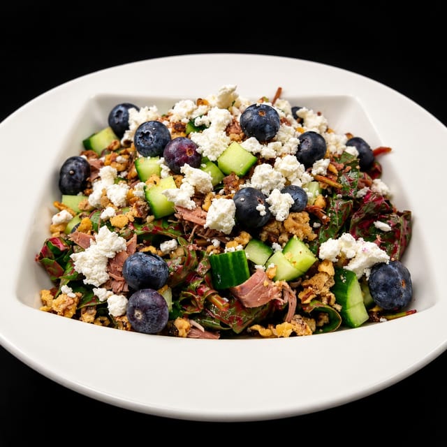 Blueberry Confit Duck Salad.