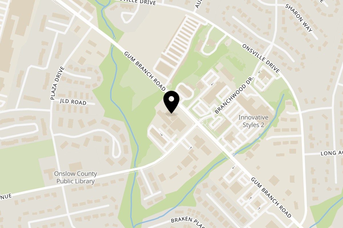 Map showing the location of Ducks Grille & Bar on 1207 Gum Branch Rd in Jacksonville